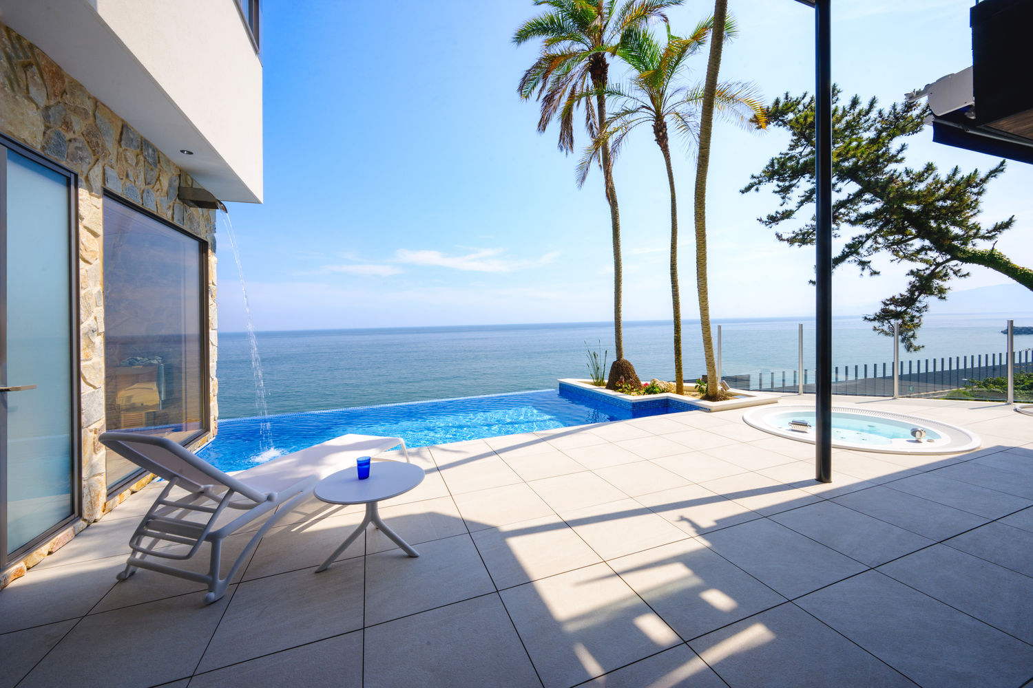 Beachfront villa pool and terrace